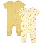 Teach Leanbh Baby Boys Girls 2 Pack Bamboo Viscose Pajamas 2 Way Zipper Short Sleeve Romper Jumpsuit Sleep and Play