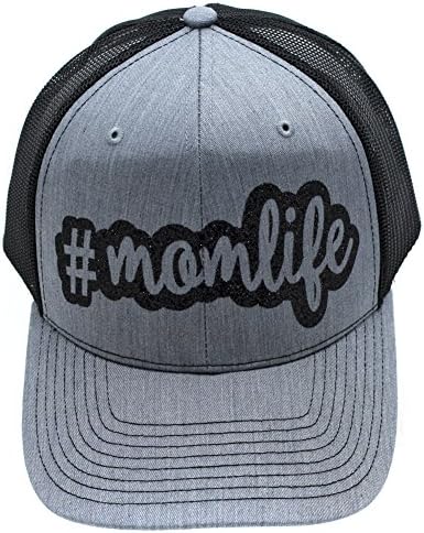Mom Life Glittering Trucker Style Cap Hat Grey Black Silver