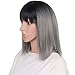 YOPO Grey Ombre Short Wig with Bangs - Silver Gray Ombre Wigs Dark Roots Bob Synthetic Hair Full Straight Wigs for Women with Free Wig Cap(Short Ombre Gray with Bangs)