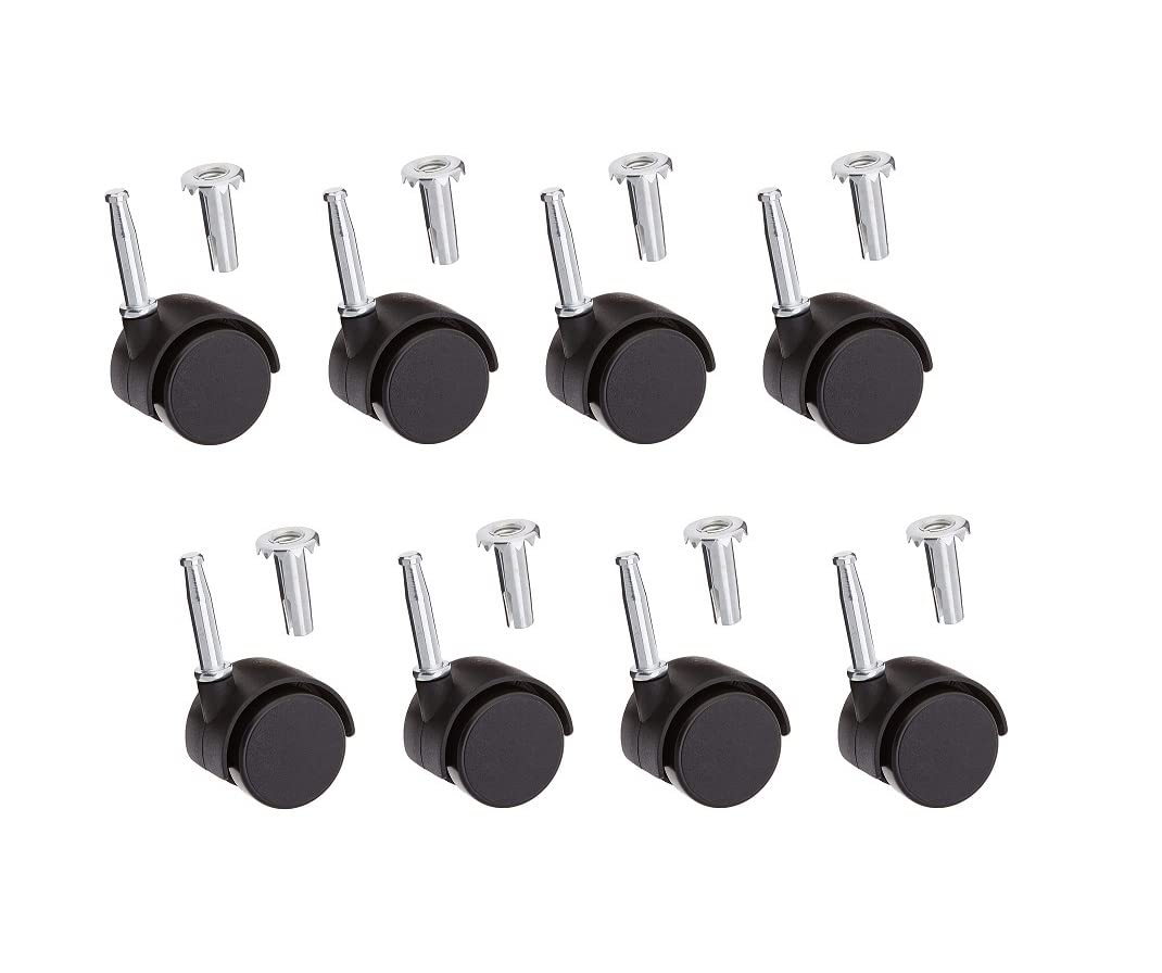 Just Accessories Pack of 8 Twin Nylon Wheel Castors Swivel Casters, Socket Grip Neck Stem Fix, 40mm, Load Bearing 25Kg Per Wheel