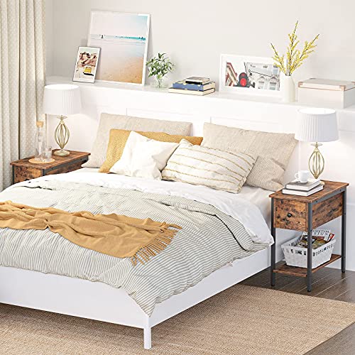 HOOBRO Side Table, 2Tier Nightstand with Drawer, Narrow End Table for