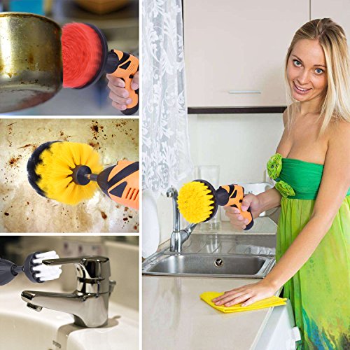 KINCREA 4 Piece Drill Brush Attachment Kit, Drill Brush Power Scrubber Stiff for Cleaning Pool Tile, Flooring, Brick, Ceramic, Marble and Grout JM001