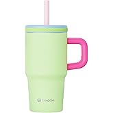 Luxgola Kids 20 oz Tumbler with Handle, Leak-Proof Screw-On Lid with Removable Silicone Straw, Spill Proof, Reusable Stainless Steel Insulated Water Bottle, Gifts for Boys and Girls, Green Mix