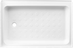 Tough Grade 24" x 36" White Shower Pan with Drain | Right or Left Side | with or Without Drain Fitting | for RV, Camper, Travel Trailers, 5th Wheels (Drain Fitting Included, Left Drain)