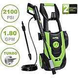 PowRyte Elite 2100PSI 1.8GPM Electric Pressure Washer with Adjustable Spray Nozzle, Extra Turbo Nozzle, Onboard Detergent Tank