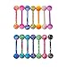 IPINK 14G Anodized Rainbow Surgical Steel Nipple Tongue Ring Barbell Body Piercing 14 Pieces