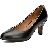 Women's Classic Round Toe Pumps, Mid Kitten Heel, Office Dress Shoes