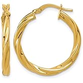 14k Yellow Gold Polished Twisted Round Hoop Earrings