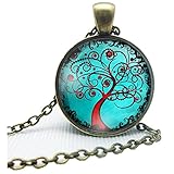 Doinshop New Useful Cute Nice Life Tree Pendant Necklace Art Tree Glass Cabochon Bronze Necklace (N)
