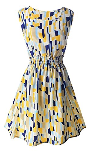 latud เดรสแขนสั้นless geometry pattern sunเดรส(dress)
