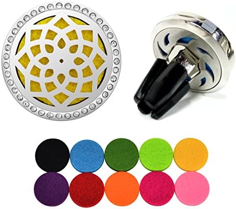 Essential Oil Diffuser Vent Clip with 10 Refill Pads,Horsky Car Air Vent Aromatherapy Fragrance Perfume Air Freshener Locket with Glass Diamonds 4 Stainless Steel Feet-Sunflower
