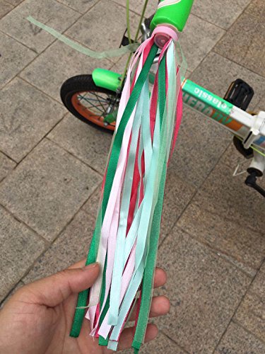 AISHEMI Kid's Bike Handlebar Streamers Bicycle Scooter Trike Colorful Long 11" Length Satin Ribbon Streamer Baby Carrier Accessories Easy Attachment to Cycle's Handlebars (1 Pair) (red) - Thumbnail 2