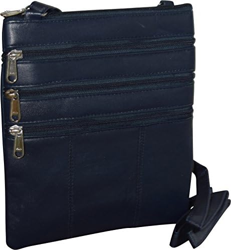 London Stitch Women's Genuine Leather Multi Pocket Crossbody Bag (Navy Blue)