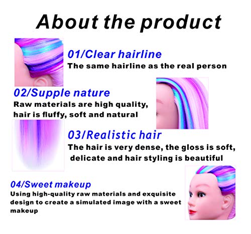 Cosmetology Mannequin Head Hair Styling 26-28inches Training Head Synthetic Fiber Manikin Head Doll Head with Clamp(Colorful)