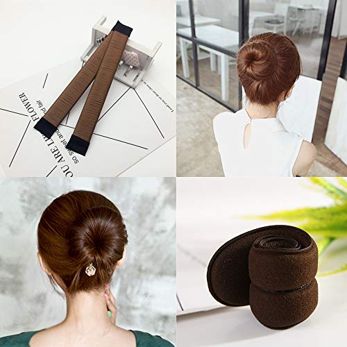 3 Pack Magic Bun Maker,YuCool Mini Buns Maker Donut Thin Hair Ballet Bun Maker Easy Tool Kids Hair Shaper with 4 Pack Foam Sponge Bun Maker(2 Small,2 Large) Hair Accessories-Brown