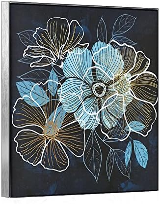 Crescent Art Silver Framed Shining Gold and Black Flower Canvas Print With Gold Foil Wall Art for Home Accent Living Room Wall Decor (32 x 32 inch, H)