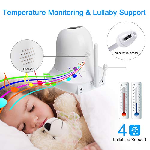 2.4GHz Video Baby Monitor with Camera 3.5 inch Color LCD Screen HD Remote Monitor Pan Tilt Zoom Two-Way Talk Infrared Night Vision Two Way Audio Temperature Display Lullaby with Wall Mount - Thumbnail 4
