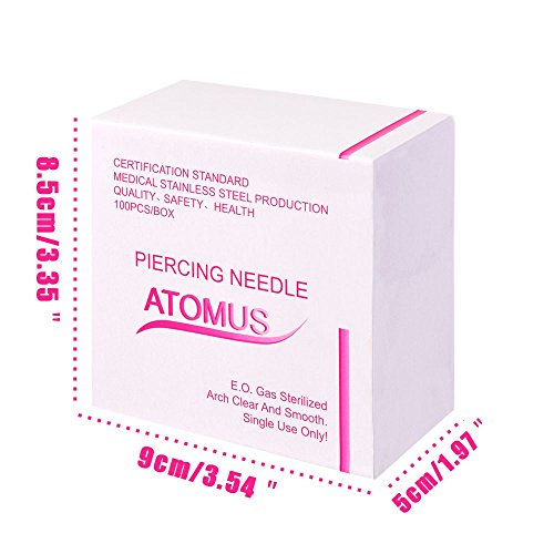 ATOMUS 100 Mix Body Piercing Needle Sizes 12g 14g, 16g, 18g and 20g Body Art Tattoo Equipment Supplies Tattoo Machine Tool Supply Body Piercing Tool (MIX SIZE)