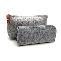 ERCENTURY Pencil Bag Pen Holder Cosmetic Pouch Bag, Felt Pouch Zipper Bag for School/Office Supplies, Stationeries or Makeup Accessories.2 Sizes in 1 Pack. (Light Grey)