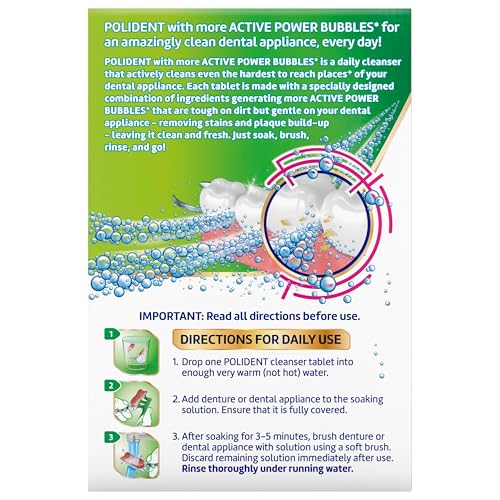 POLIDENT 3 MINUTE ANTIBACTERIAL DENTAL APPLIANCE CLEANSER TABLETS, 60 COUNT