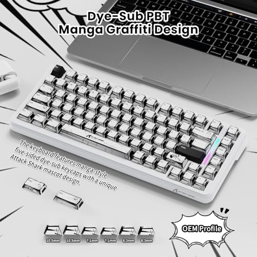 ATTACK SHARK X82PRO HE 75% Wireless Gaming Keyboard with Quick Trigger, Hall Effect Magnetic Switch Keyboard with Adjustable Actuation RT 0.01 mm, 8 KHz, Hot-Swap, RGB, Gamer (Comic)