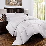 Zen Bamboo Luxury Goose Down Alternative Comforter - All Season Hotel Quality Hypoallergenic Duvet Insert with Cooling Bamboo Blend Fabric - Full and Queen - White