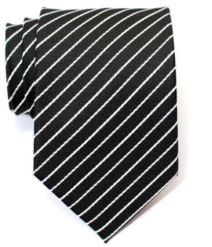 Retreez Classic Thin Stripe Woven Men's Tie - Black with White Thin Stripe