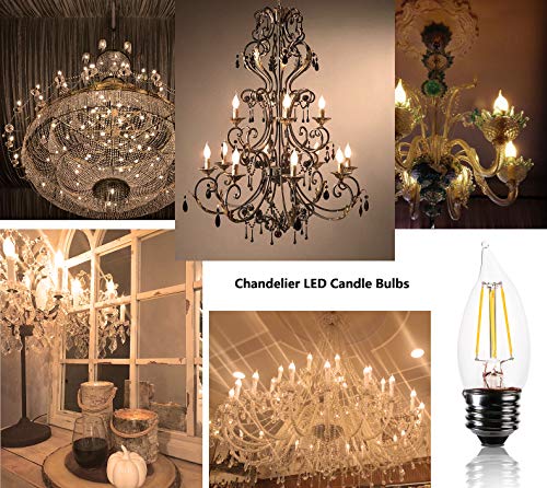FLSNT 60 Watt Equivalent LED Chandelier Light Bulbs, Dimmable 4.5W CA11 LED Filament Bulbs, E26 Medium Base, 2700K Soft White, 12 Pack