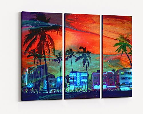 South Beach Miami, Florida Fashion wall pop art print home décor- Illustration -Tropical Paradise Vacation Green Palm Tree Leavs with Gold Accent - Chic Glam Vogue poster on Canvas 970