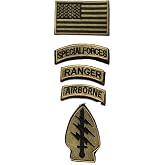 Military Patches, Tactical American Flag Patches Special Forces Ranger Airborne Badges 5 Pieces Hook and Loop Embroidered Morale Patch (Army Green)