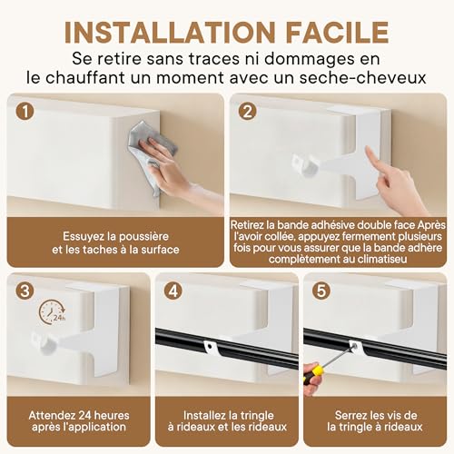 BANJILI Heavy Duty No-Drill Curtain Rod Holder - Reinforced Adhesive Roller Shutter Box Mount - Heavy Duty Metal Bracket 19-28mm (White-2 Brackets)