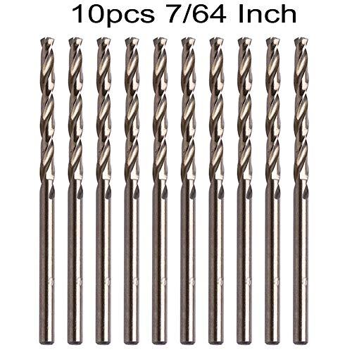 7/64 Inch Cobalt Drill Bit Set, M35 HSS Twist Jobber Length for Hardened Metal, Stainless Steel, Cast Iron, Pack of 10
