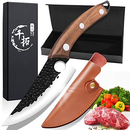 WUELY Viking Knife Meat Cleaver Knife Hand Boning Knife with