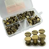 RuiLing 90 Sets Bronze Chicago Screws Assorted Kit Screw Posts Metal Accessories Nail Rivet Chicago Button for DIY Leather Decoration Bookbinding Slotted Flat Head Stud Screw 5x6/10/12mm