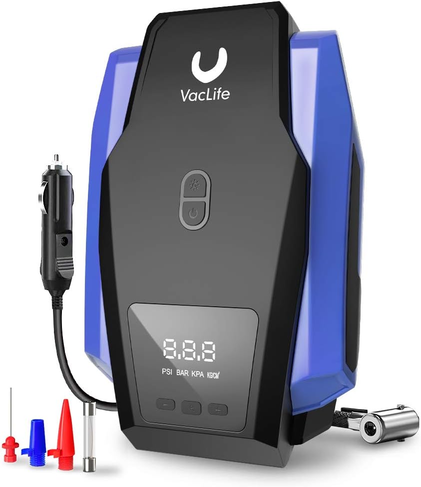 VacLife Air Compressor Tire Inflator, DC 12V Portable Air Compressor for Car Tires, Auto Tire Pump with LED Light, Digital Air Pump for Car Tires, Bicycles and Other Inflatables: Automotive