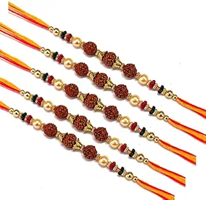 MOOLYAVAAN Products Handicraft Rudraksha Designer Rakhi for Sweet & Lovely Brother , Beads Stylish Rakhi with Roli and Chawal (7)