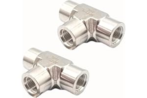 BROWNIAN MOTION TECHNOLOGY Equal Tee block SS304 with 3 Female NPT FNPT 1/4" 0.25" connections, threaded holes, stainless steel 304 forged pipe fittings,1/4" x 1/4" x 1/4" FNPT (Pack of 2pcs)