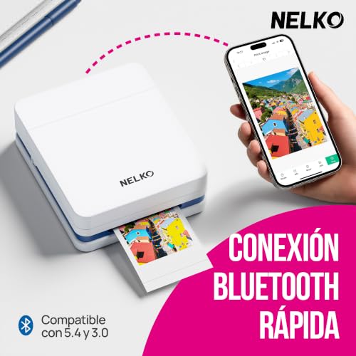 Nelko PP01 Portable Photo Printer with 100 Sheets Paper and Ink Cartridge, Instant Photo Printing for iOS/Android, Mini Pocket Size Printer with Editing App | Impresión en color, edición de aplicaciones con filtros / marcos, para viajes, artesanías, regalos personalizados