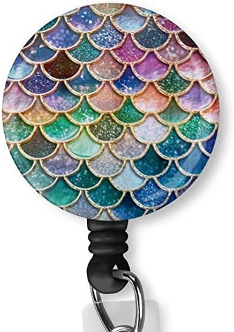 FVXRET Ultra Violet Gold Mermaid Scale Pattern with Alligator Clip Nurse Badge ID Card Name Tag Custom Badge Holder Nurse Decorative Badge Reel Clip on Card Holders Badge Clip