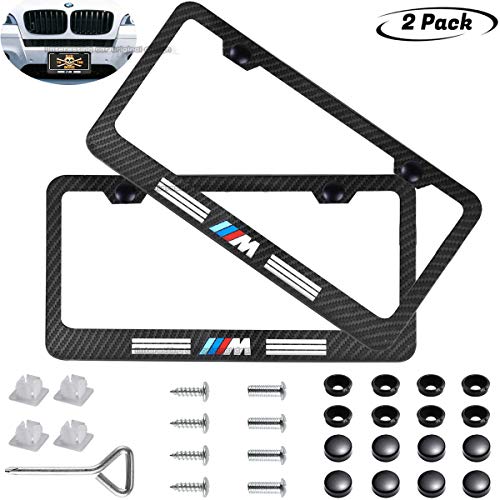 2pcs M Sports Performance Logo License Plate Frame Frame,Applicable to US Standard car License Frame,with Carbon Fiber Textured Glossy Finish Logo for BMW (bwn-m-2) - Thumbnail 5