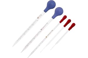 Glass Measuring Pipette Dropper Vol. 1ml/1ml/2ml/3ml/5ml/10ml Transfer Pipette with Rubber Head(1mL 4pcs)