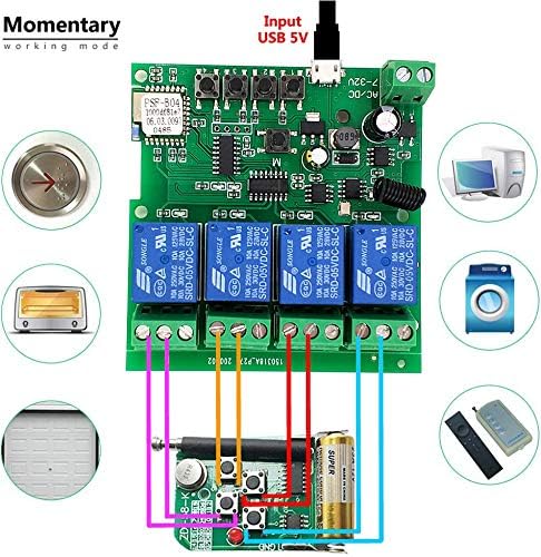 Newgoal 4 Channels WiFi Wireless Smart Switch Inching Self-Locking Relay Module,for DIY Access Control, Garage Door Opener with 433RF Remote Control (Ewelink App) - Image 4