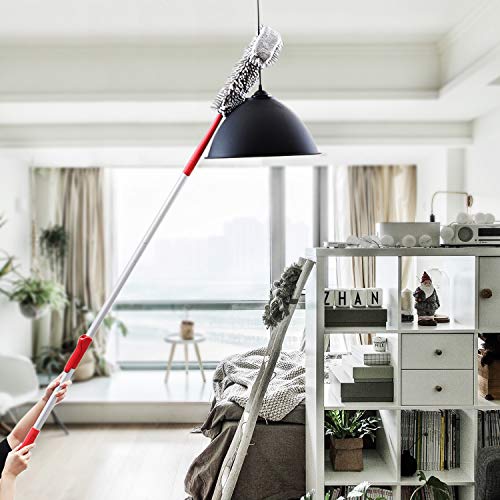 CLEANHOME,69in Microfiber Bendable Chenille Duster with Telescoping Extension Pole and Removable Washable Head for Cleaning High Ceiling Fan,Interior Roof, Cobwebs,Furniture,Keyboard