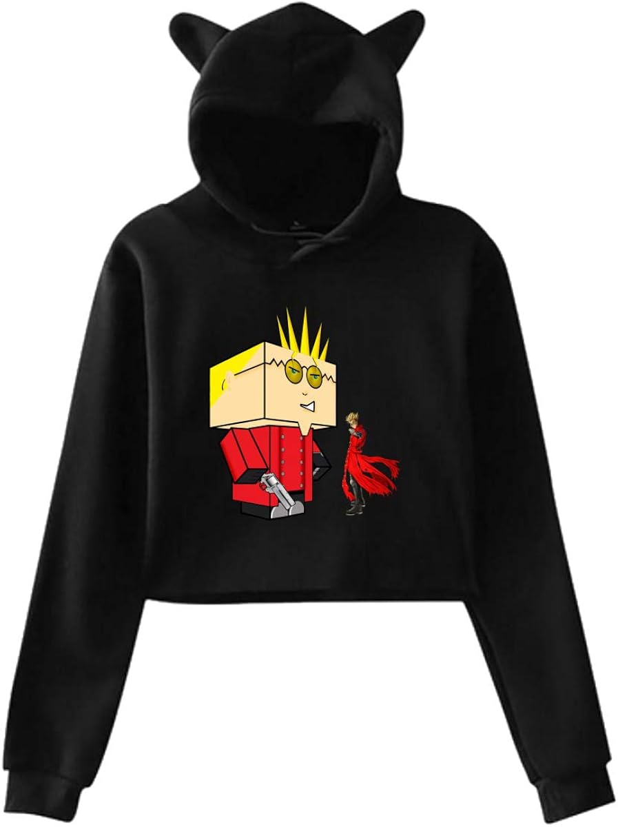 Cropped Hoodie Women's Cat Ear Hooded Sweatshirt Long Sleeved Hoody