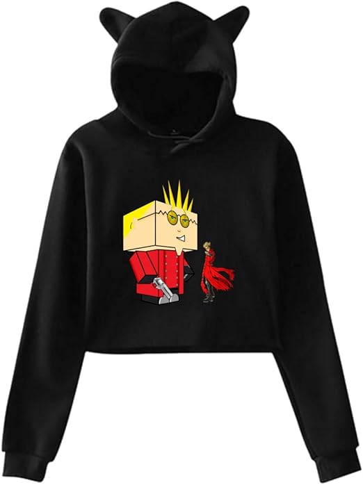 Cropped Hoodie Women's Cat Ear Hooded Sweatshirt Long Sleeved Hoody