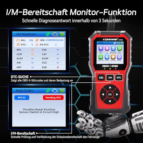 OBD2 Diagnostic Device, Universal Car Reader for All OBDII Vehicles After 2000, Fault Reader Car All Cars Reader with Full OBDII Functions, Suitable for BMW, VW, Mercedes, Audi