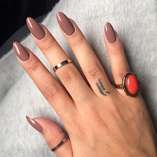 YOSOMK Coffee Brown Press on Nails Almond Medium Fake Nail Solid Color Full Cover Artificial False nails Glossy Manicure Glue on Acrylic Nails for Women - Image 2