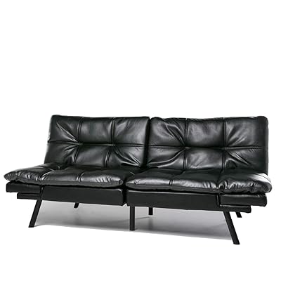 Black Futon Sofa Bed, Memory Foam Couch Sleeper, Foldable Loveseat