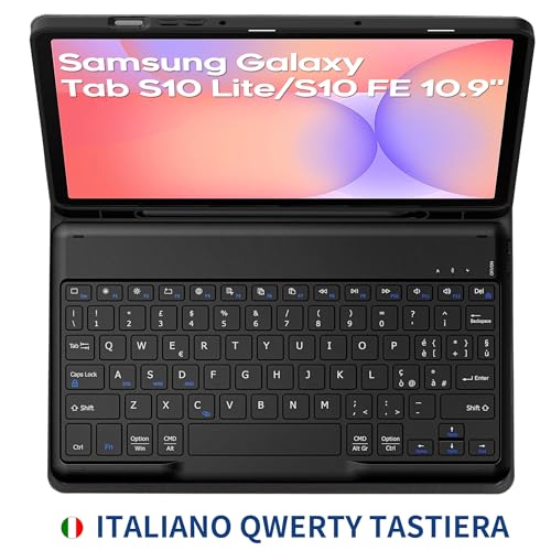 EasyAcc Keyboard Cover for Samsung Galaxy Tab S10 Lite/S10 FE/S9 FE/S9 10.9"/11"(2025/2023) with Screen Protector, [Italian] Removable Keyboard Protective Case with Pen Holder, Black
