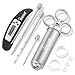 CHEFHQ Marinade Meat Injector Kit with Meat Thermometer - Stainless Steel Food Injection Syringe - Needle Flavor Injectors for Cooking Beef Brisket, Turkey, Cajun - BBQ Grill and Smoking Accessories